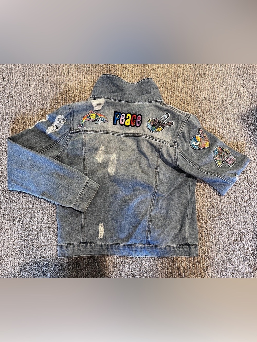 Ci Sono Distressed Denim Jacket with Custom Patches